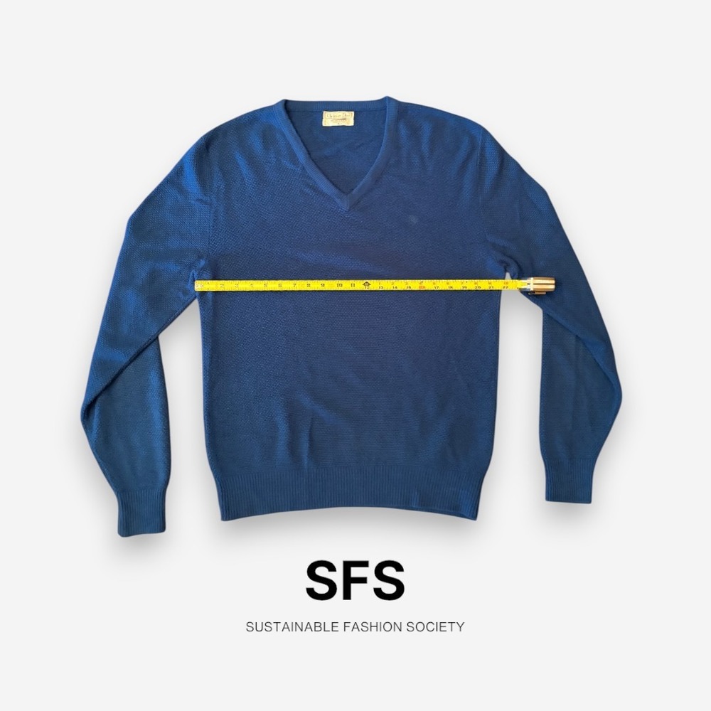Vintage Christian Dior Monsieur V-Neck Sweater Blue Textured Knit XL USA Made - Picture 6 of 6